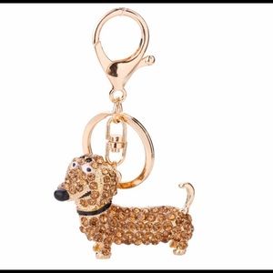 Wiener Dog Keychain Charm- Sparkly Champagne Color